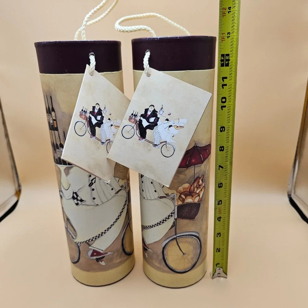 Vintage Tri Coastal Design Jennifer Garant 2 WineTube Gift Box Holder Chef Decor